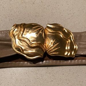 Vintage Leather Adjustable Belt Clam Shell Belt Buckle